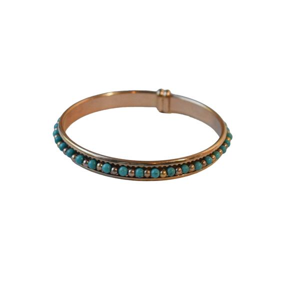 Bronzo Italia Rose Bronze Turquoise Bead Round Minimalist Bangle Bracelet - Picture 5 of 5